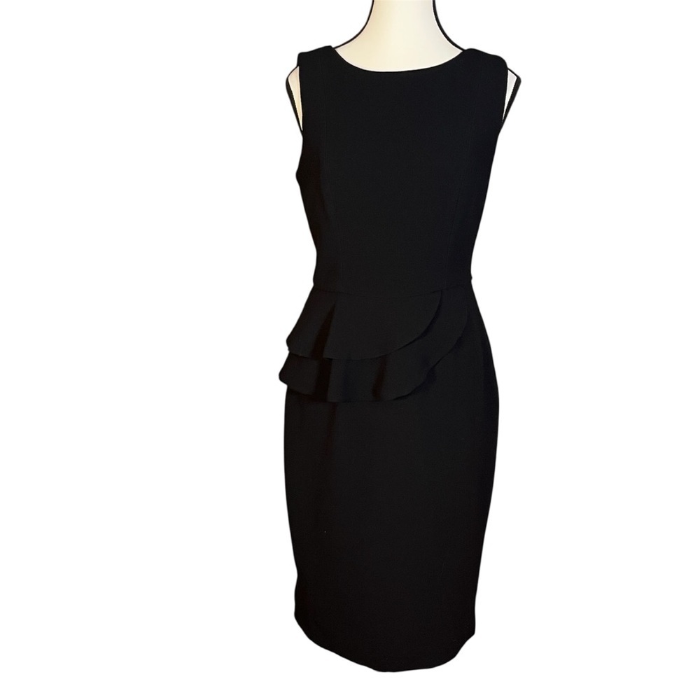 Badgley Mischika Sheath Dress Black Ruffle Bateau Neckline Cocktail Party Size 6